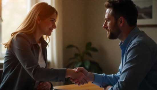 Client and investigator shaking hands after resolving a custody case