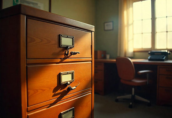 Confidential file cabinet symbolizing secure and private case handling