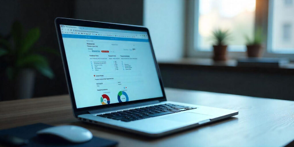 Laptop displaying graphs and data analysis for surveillance
