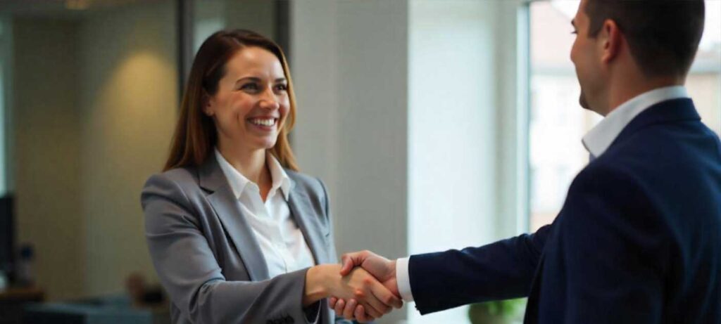 Client and investigator meeting in an office setting