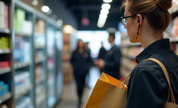 Secret shopper discreetly observing people in a store