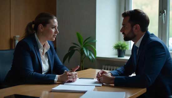 Client and investigator having a discussion during an in-person meeting