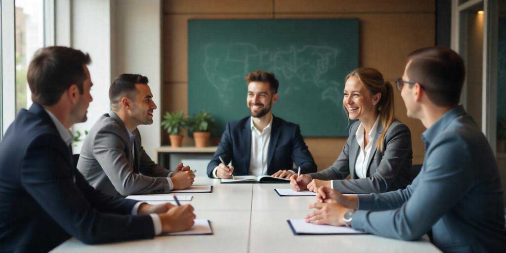 Investigation team having a cheerful meeting discussing integrity checks