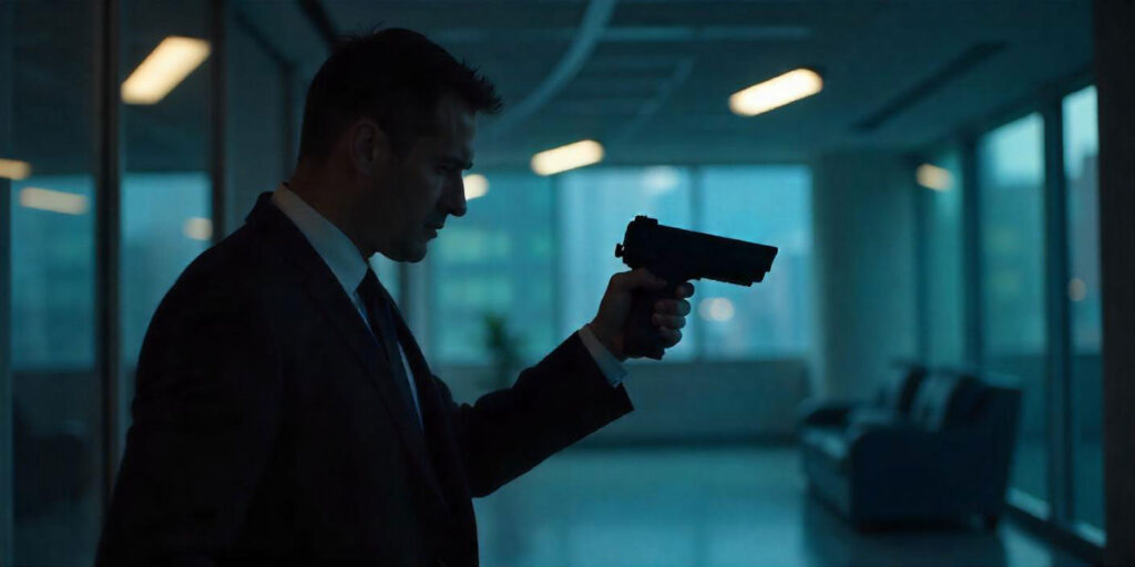 Man holding a gun, ready for a covert undercover operation