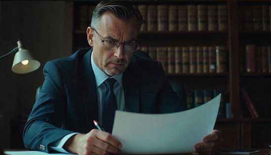 Investigation officer closely examining important documents